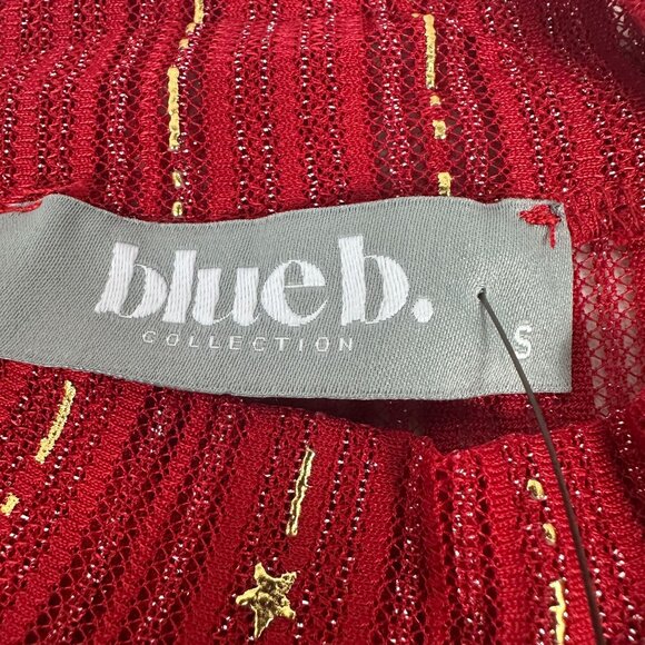 Blueb Collection Red Long-Sleeve Sheer Top With Gold Accents - Size S - Picture 3 of 6
